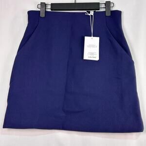 & Other Stories Navy Blue A-Line Mini Skirt Womens US 6 Zip Back
